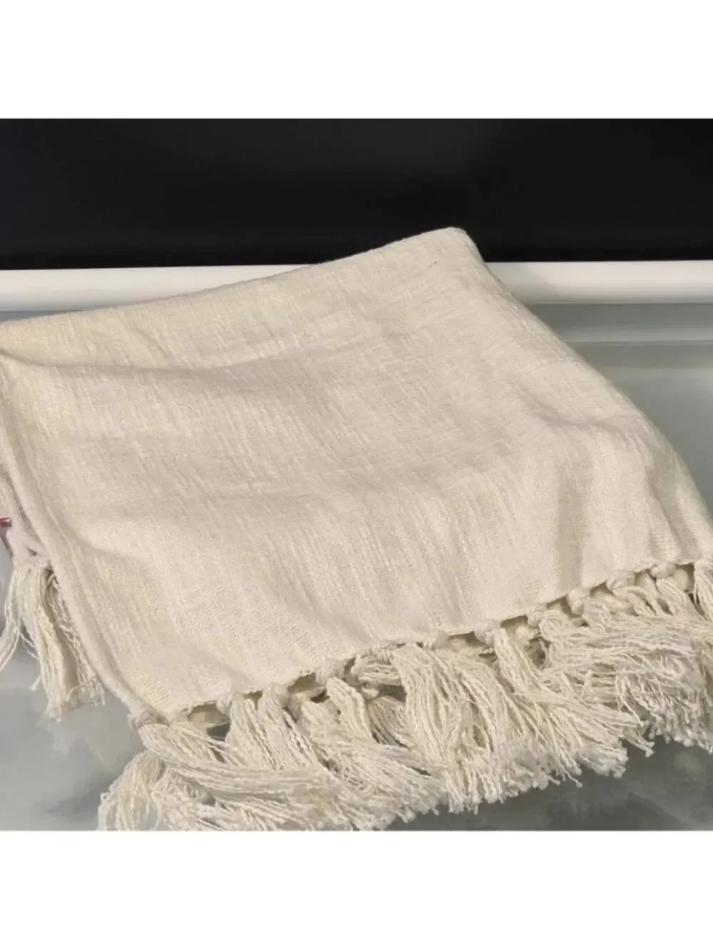Throw Blanket With Fringes Slub Cotton Oatmeal Cream 50x60 Inch New Tags